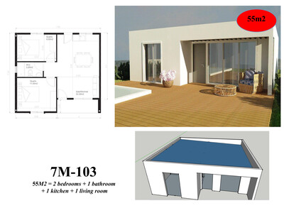 7M*103 2 Habitaciones, 55 Mts2, 1 Baño, Cocina, Sala, Comedor