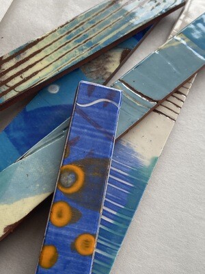 Blue hand painted strips, EACH