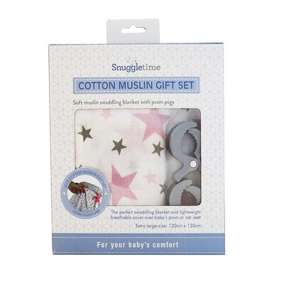 Muslin Swaddle Blanket Girls Gift Set - 100% Cotton