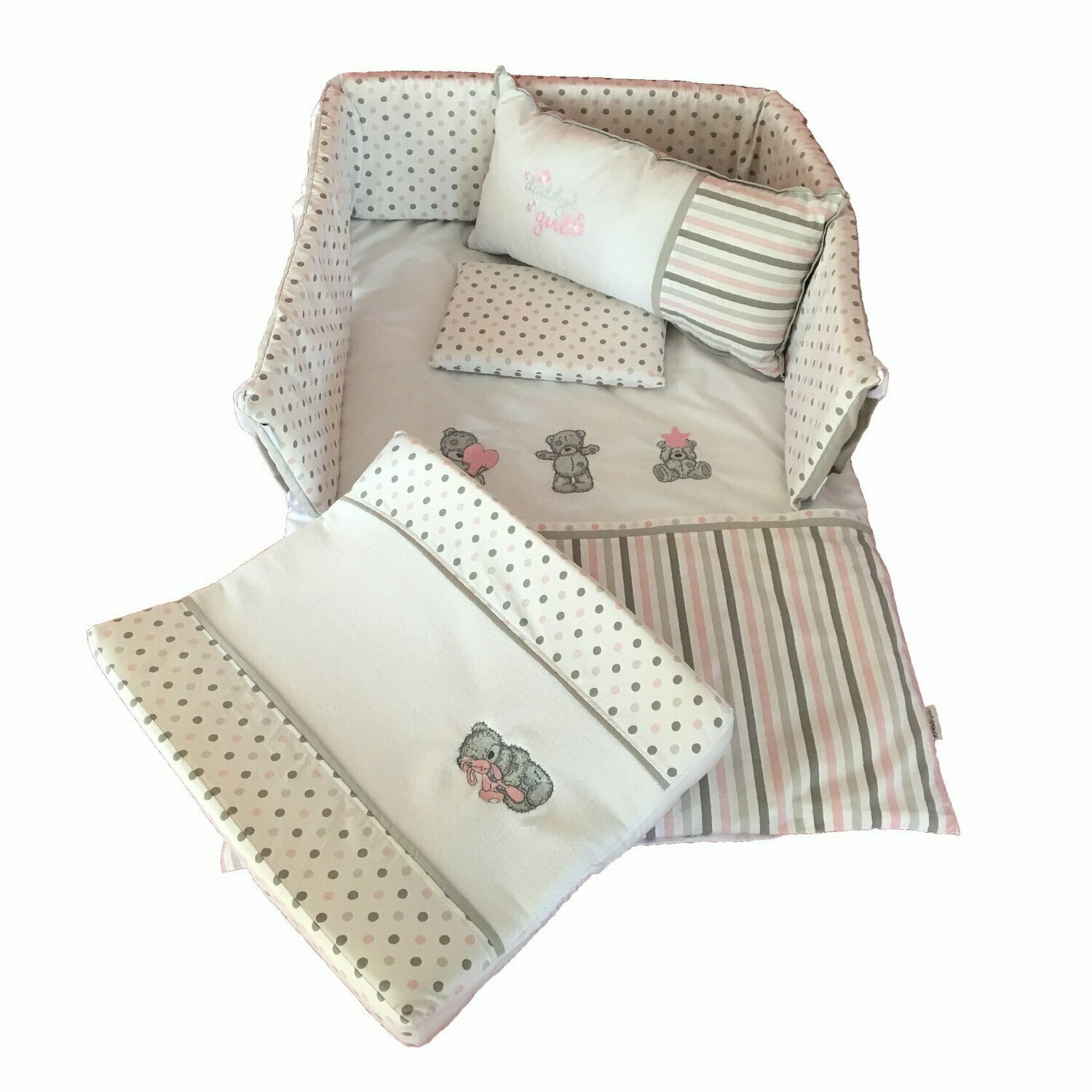 Scruffy Bear Linen Set - Grey & Dusty Pink Scruffy Bear Linen Set - Grey & Dusty Pink