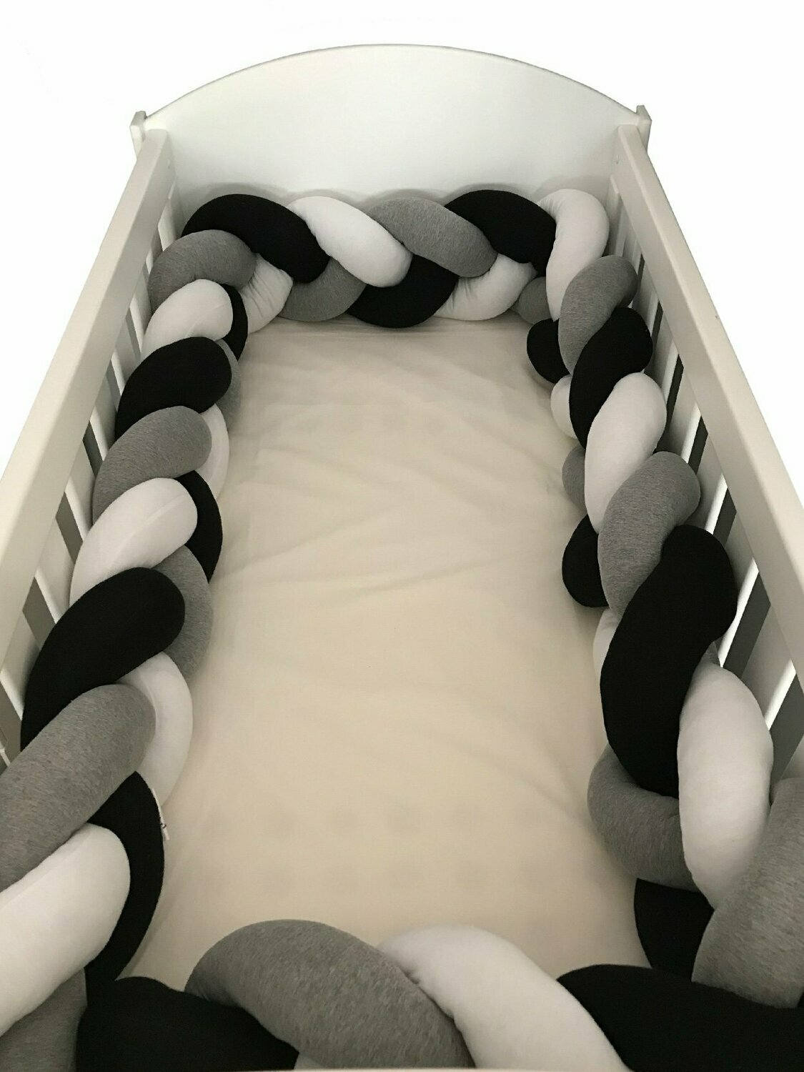 Braided Cot Bumper - Black, Grey & White Braided Cot Bumper - Black, Grey & White