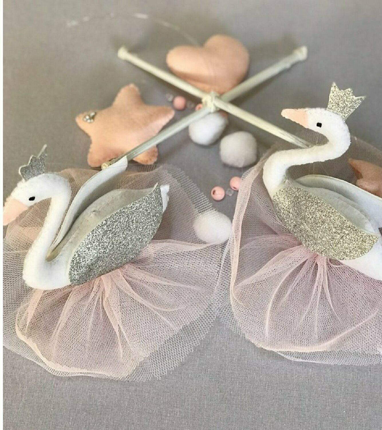 Swan Cot Mobile - Blush & Silver Felt Swan Cot Mobile - Blush & Silver Felt
