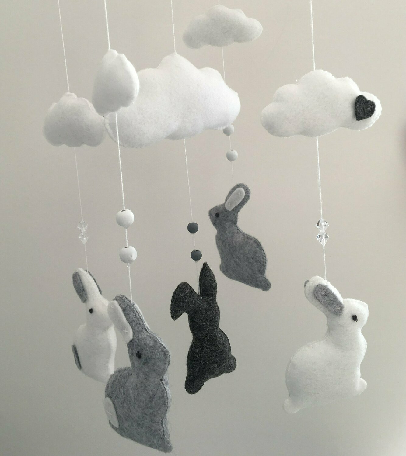 Bunny Cot Mobile - Grey & White Felt Bunny Cot Mobile - Grey & White Felt