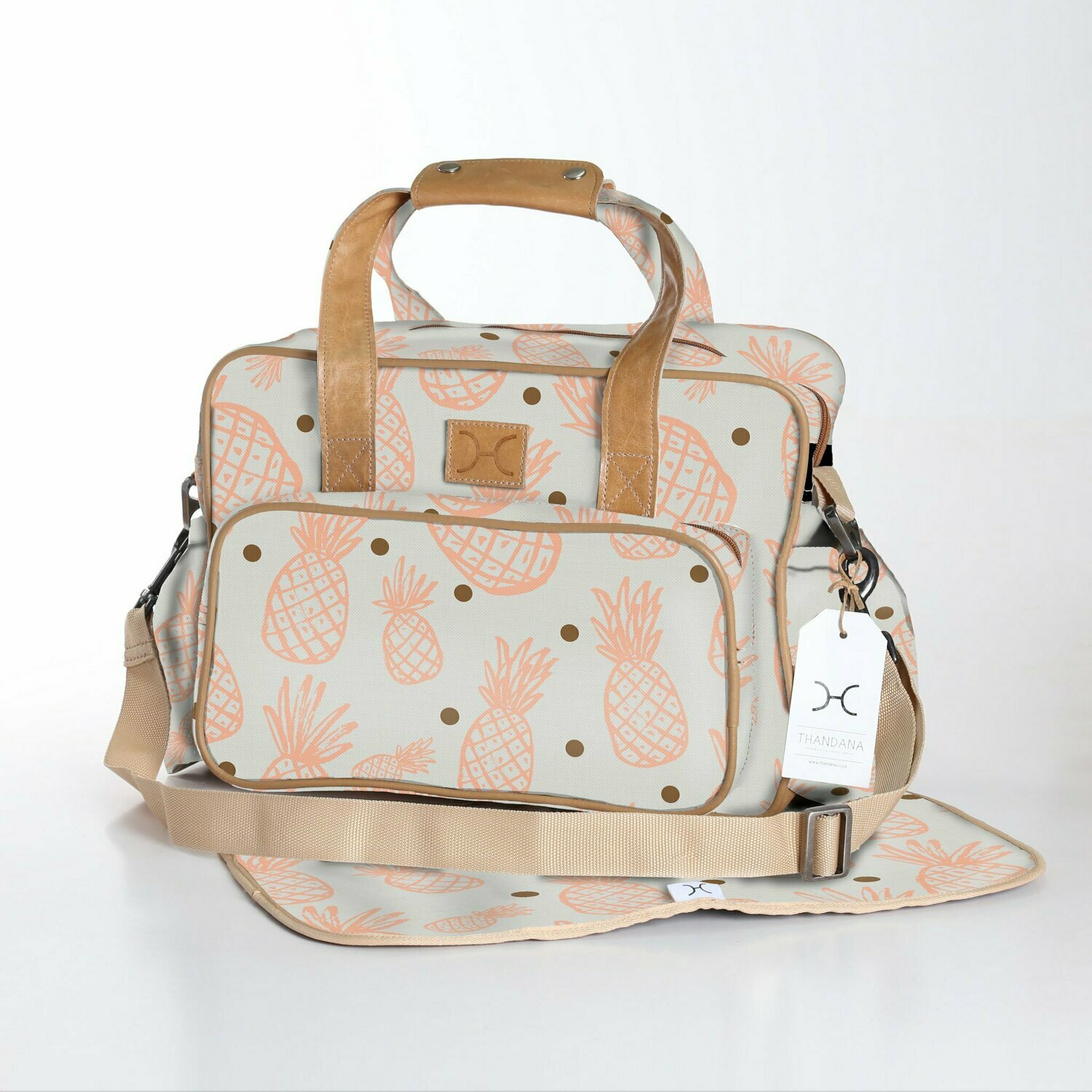 Pineapple Dotty Peach Nectar with Gold - Laminated Nappy Bag Pineapple Dotty Peach Nectar with Gold - Laminated Nappy Bag