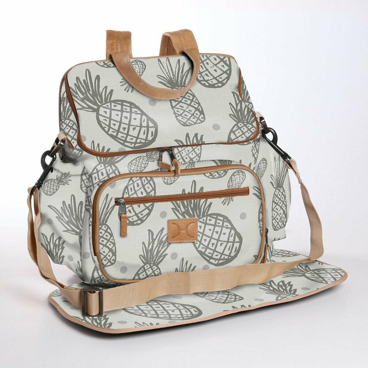 Pineapple Dotty Elephant Skin with Silver - Wax Coated Nappy Backpack Pineapple Dotty Elephant Skin with Silver - Wax Coated Nappy Backpack