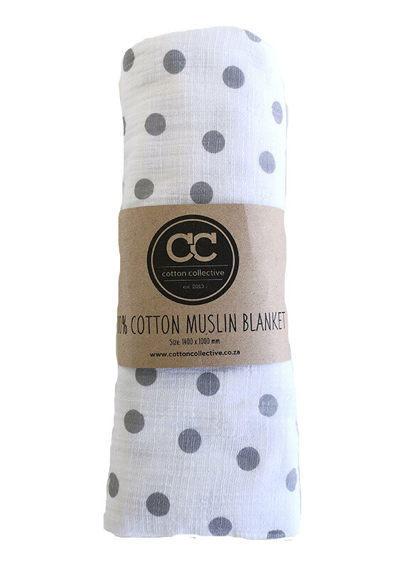Muslin Swaddle Baby Blankets – Grey Polka Dot – 100% Cotton