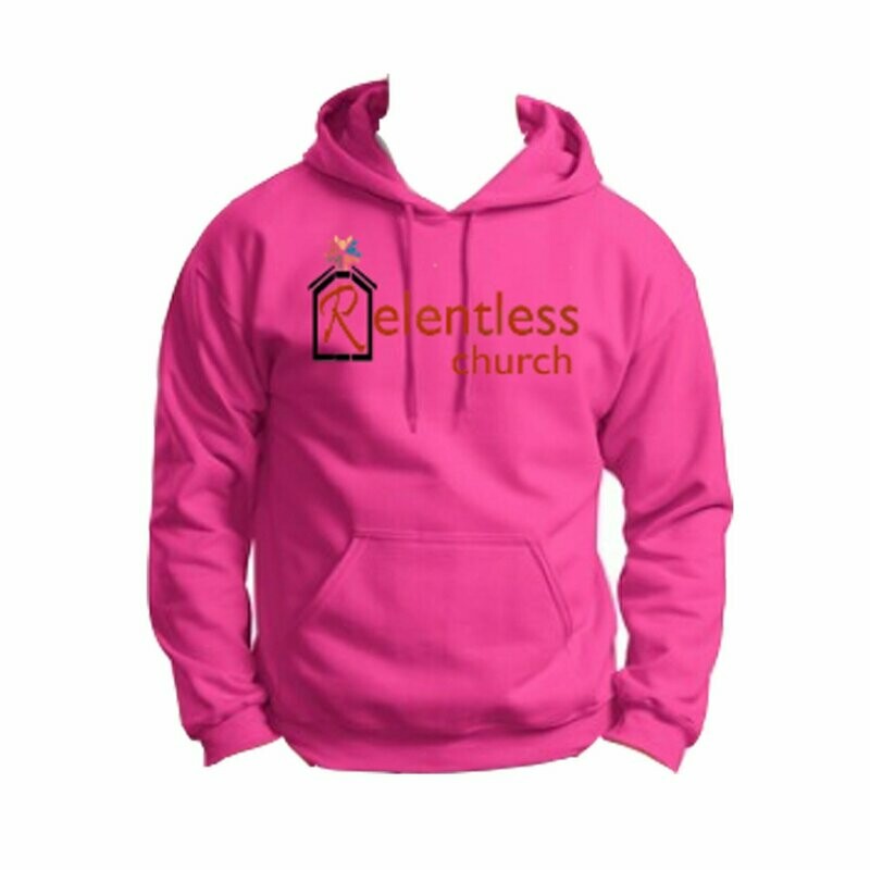 Ladies Pink Hoodie Burgundy Logo