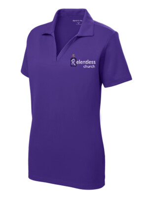 Ladies Purple Polo Style Shirt White Logo