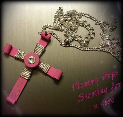 Breast Cancer Awareness Bullet Cross Necklace