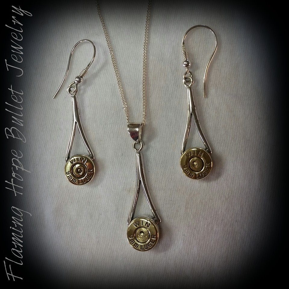 Bullet Sterling Silver Drop Pendant and Earring Set