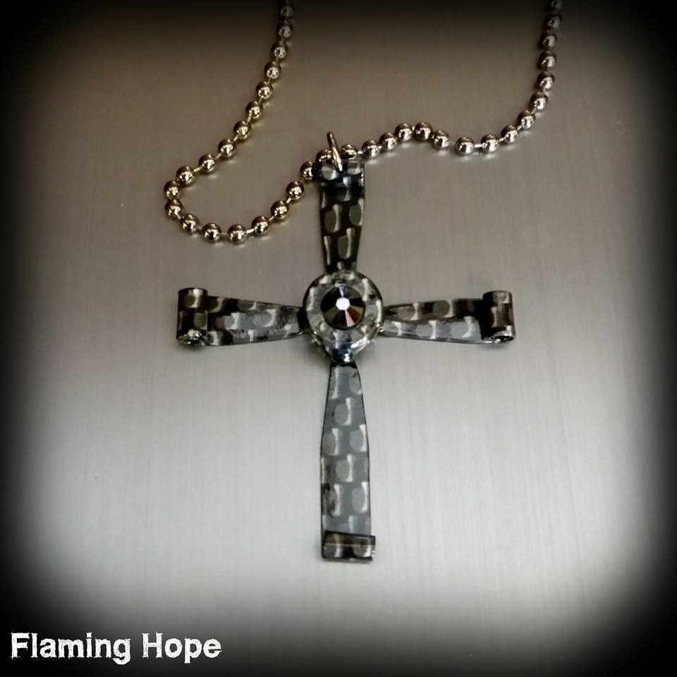 Hydrographic Dipped Bullet Casing Cross Necklace