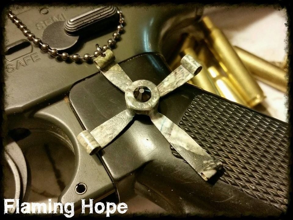 Hydrographic Dipped Bullet Casing Cross Necklace - Camo