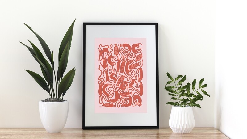 Nöjda katter | poster | Röd-rosa