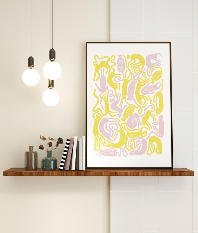 Nöjda katter poster | Rosa-gul