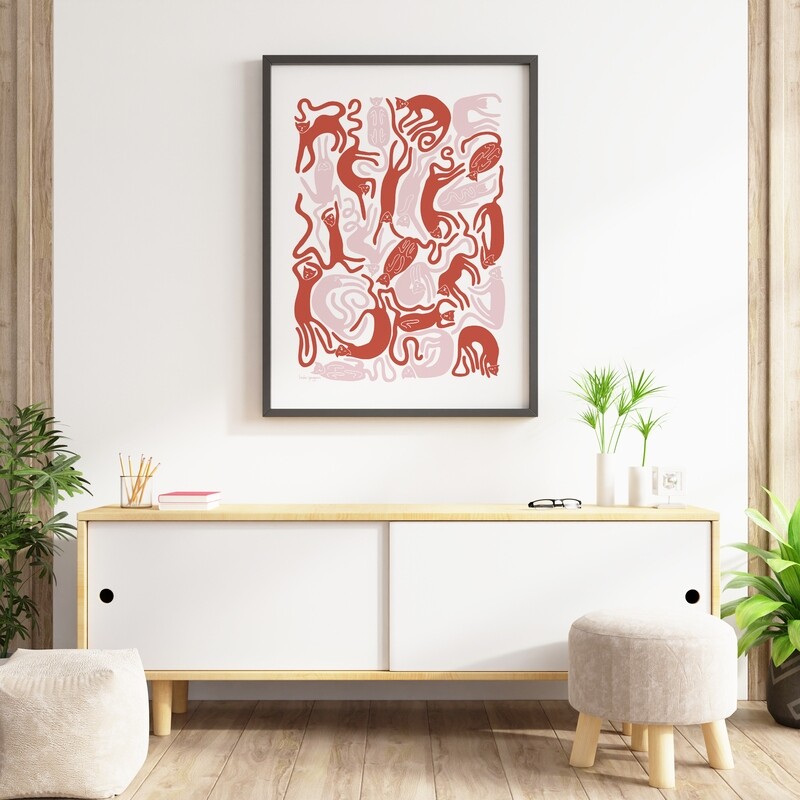 Nöjda katter | poster | Vit-rosa-röd