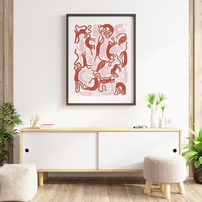 Nöjda katter | poster | Vit-rosa-röd