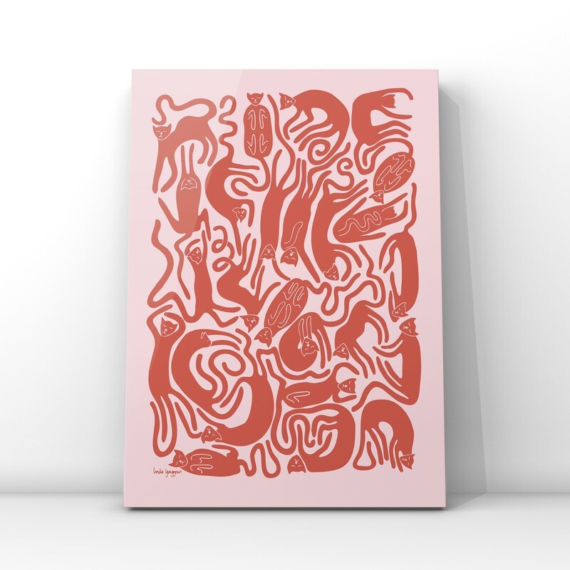 Nöjda katter | poster | Röd-rosa