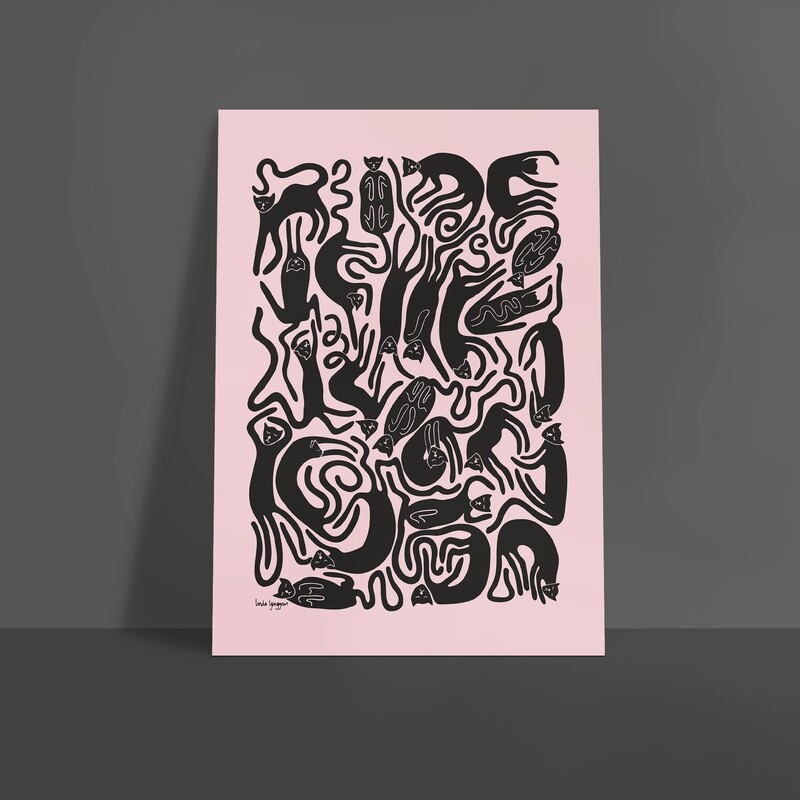 Nöjda katter | poster | Rosa-svart