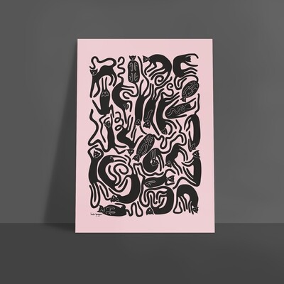 Nöjda katter | poster | Rosa-svart