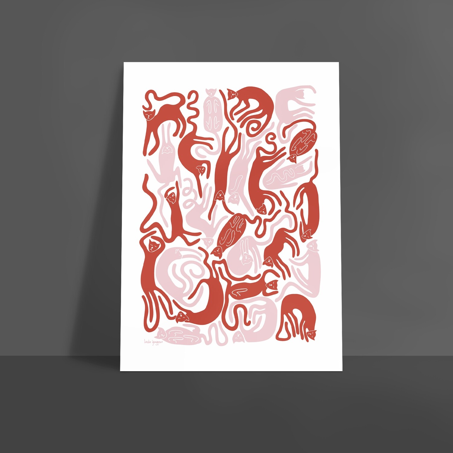 Nöjda katter | poster | Vit-rosa-röd