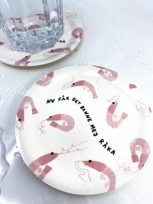 Glasunderlägg / Minibricka | Banne mej räka, vit-rosa | 11cm