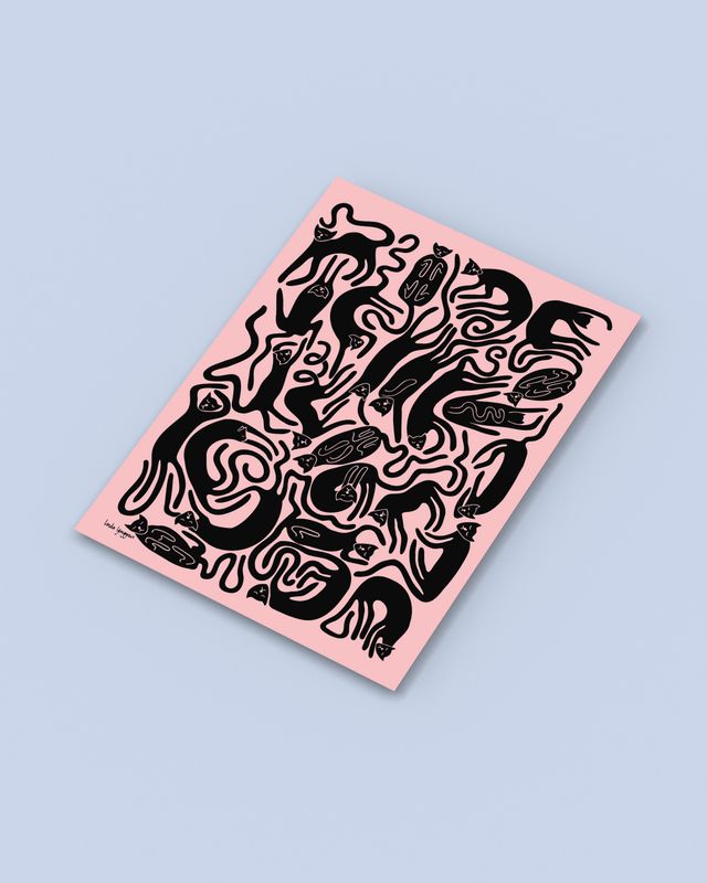 Nöjda katter rosasvart | Miniprint A6 | vykort