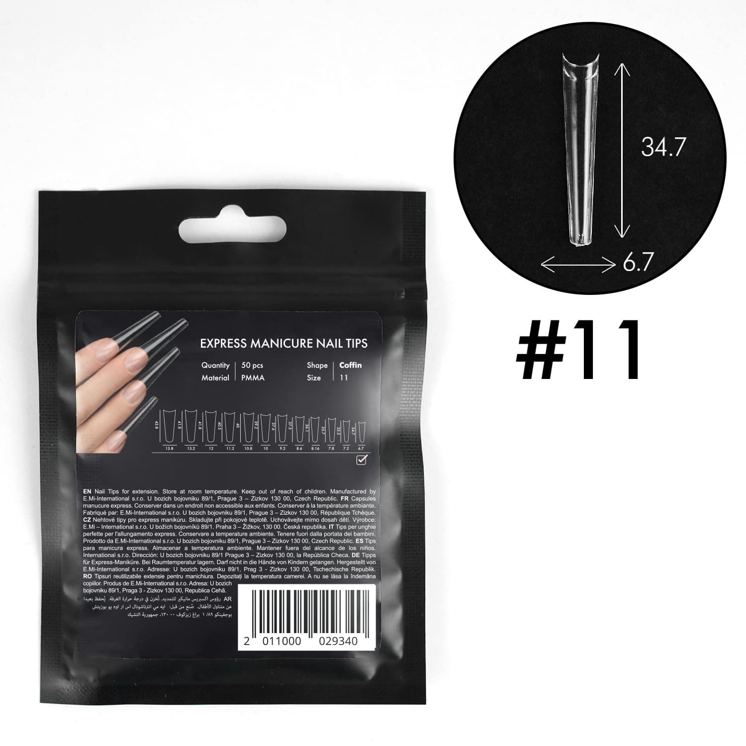 Express manicure nail tips Coffin, size 11, 50 pcs.