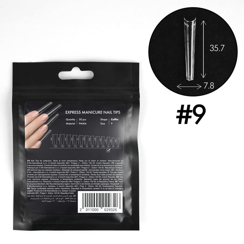 Express manicure nail tips Coffin, size 9, 50 pcs.