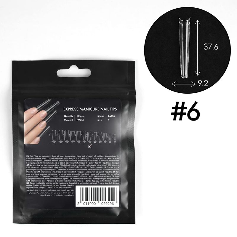 Express manicure nail tips Coffin, size 6, 50 pcs.