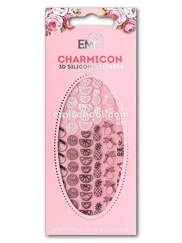 Charmicon 3D Silicone Stickers #46 Tropical Fruits Black/White