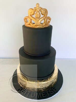 Black and gold Crown 3 tier cake
