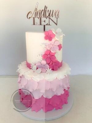 Pink and White fondant frills 2 tier cake