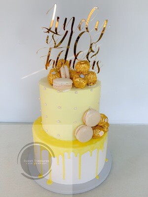 Lemon and White 2 tier pearled cake
