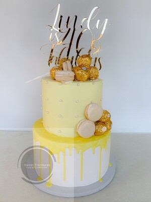 Lemon and White 2 tier pearled cake