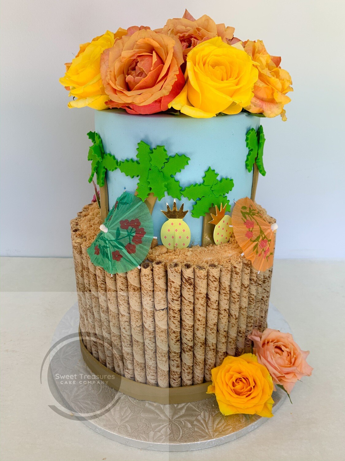 Hawaii themed 2 tier cake
