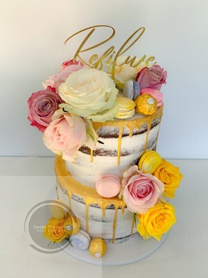Semi naked gold drip 2 tier cake