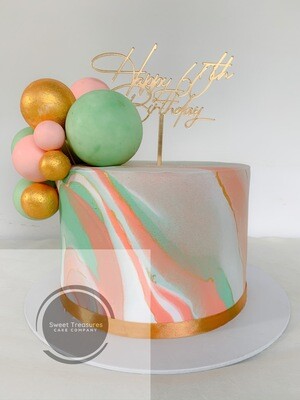 Fondant marble cake with chocolate Spheres Single tier cake