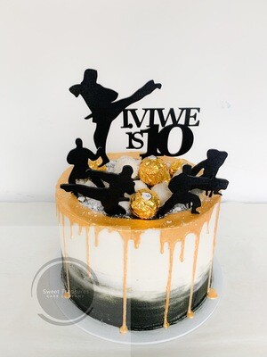 Black and white Karate Single tier Cake