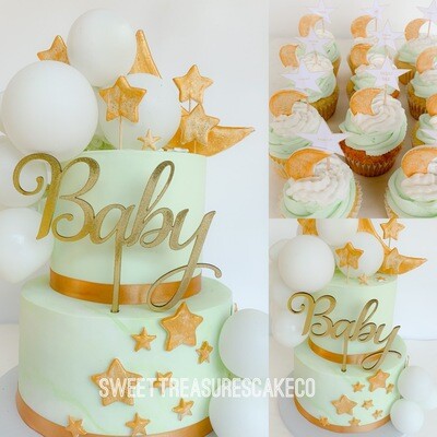 Mint and Gold Balloons 2 tier cake