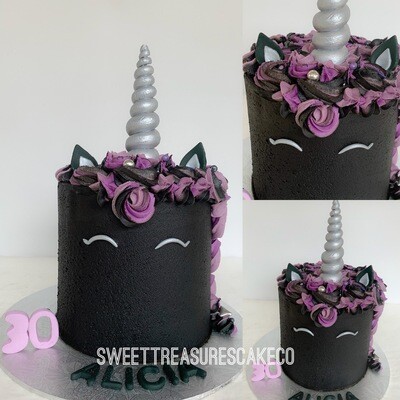 Black Unicorn Single tier Cake