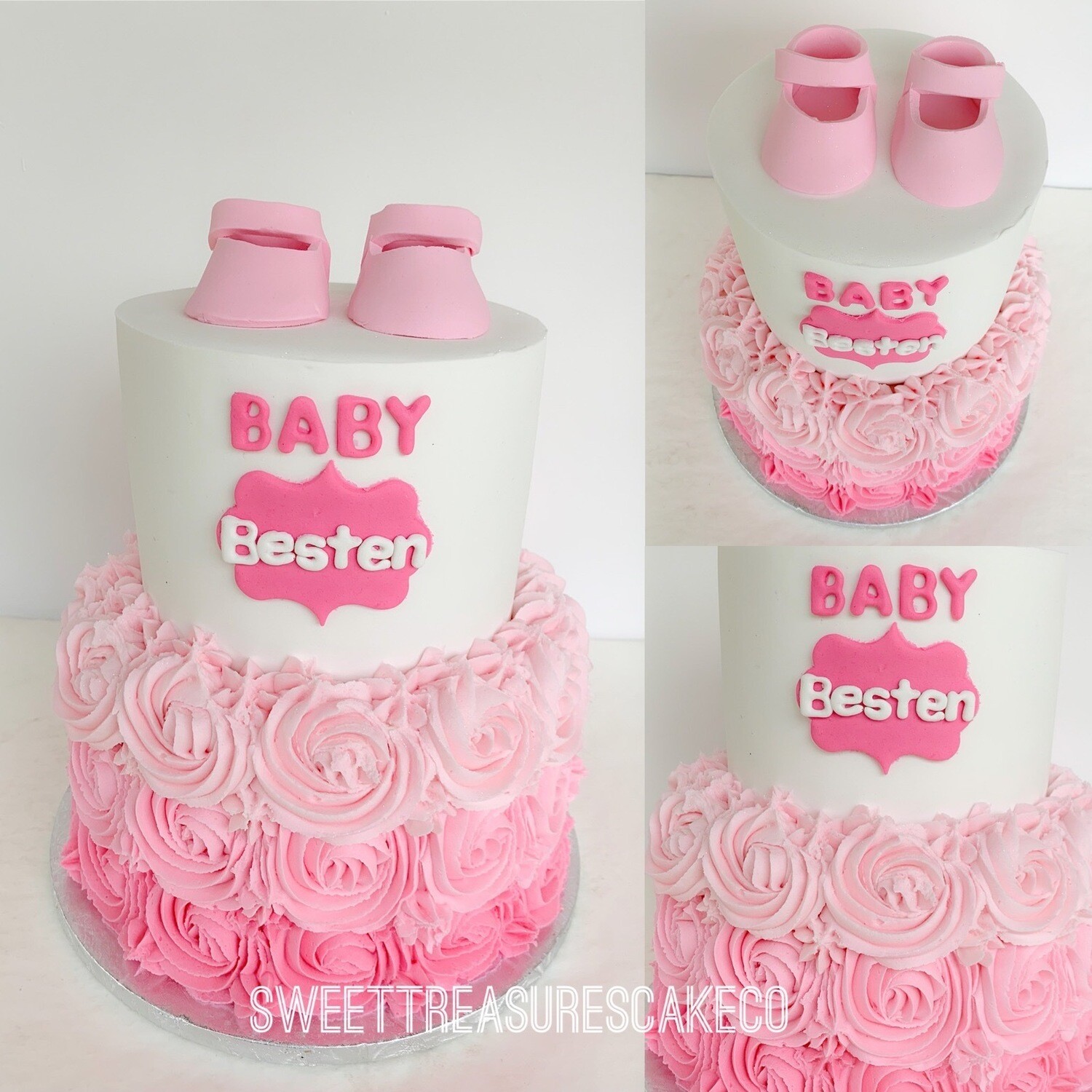 Pink and White babyshower 2 tier cake