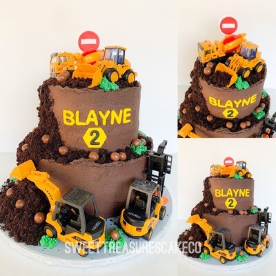 Construction trucks 2 tier cake