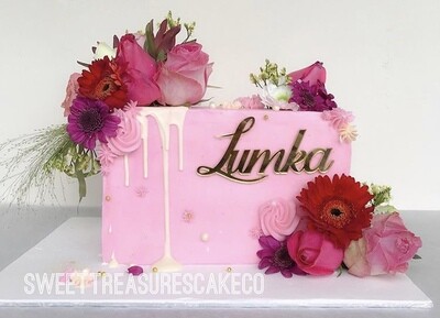 Pink buttercream chocolate drip Single tier cake
