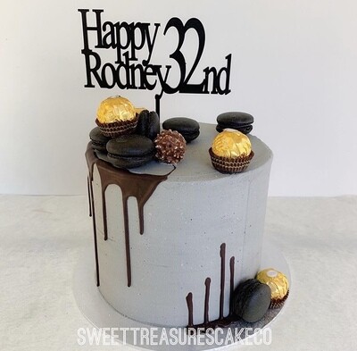 Grey and Dark chocolate drip Single tier cake