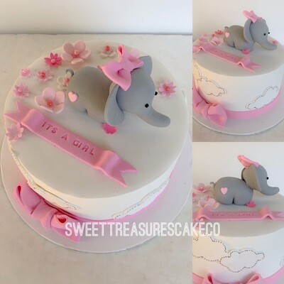 Elephant babyshower Single tier cake