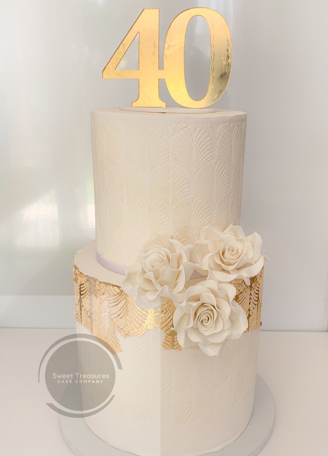 White and Gold birthday 2 tier Cake