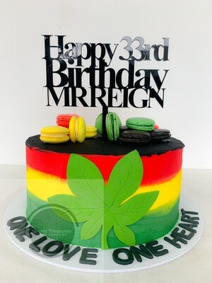 Red Green and Gold Single tier Cake