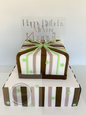 Green white and brown 2 tier Cake