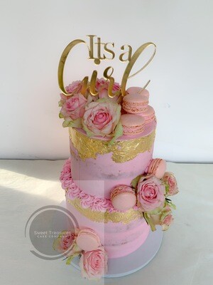 Semi naked 2 tier cake gold leaf