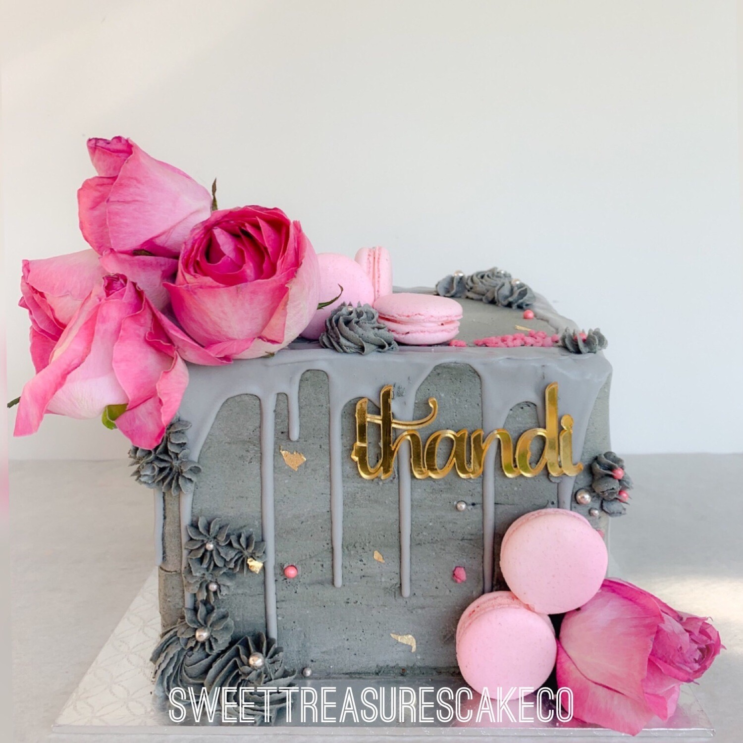 Grey and Pink buttercream Single tier cake
